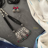 German Silver Durga Maa Pendant Black Beaded Neckpiece-S896